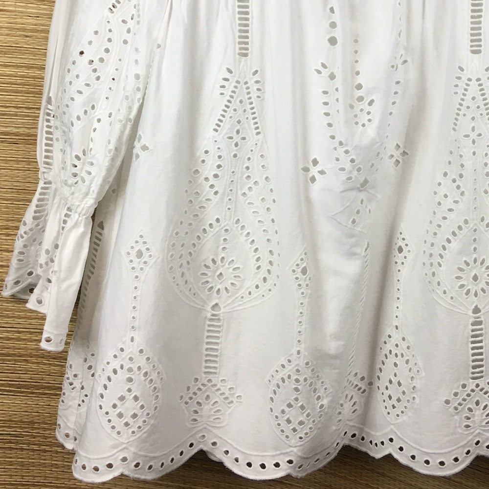 The Kooples Paris White Mini Dress With Broderie Anglaise Long Sleeve Size 2 - Picture 6 of 12